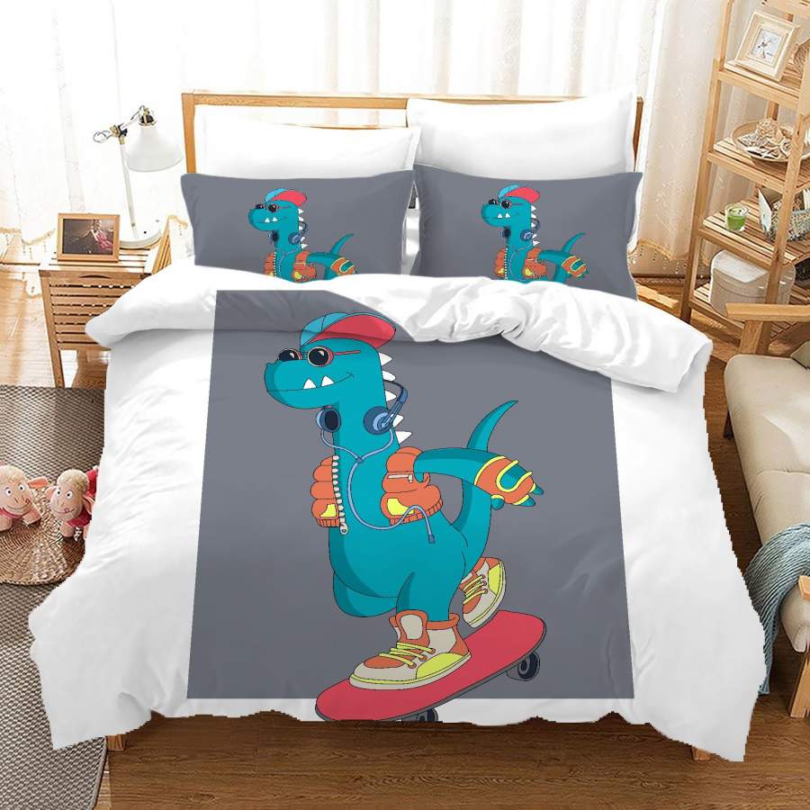 3D Cartoon Skateboard Crocodile Quilt Cover Set Bedding Set Duvet Cover Pillowcases A637 LQH