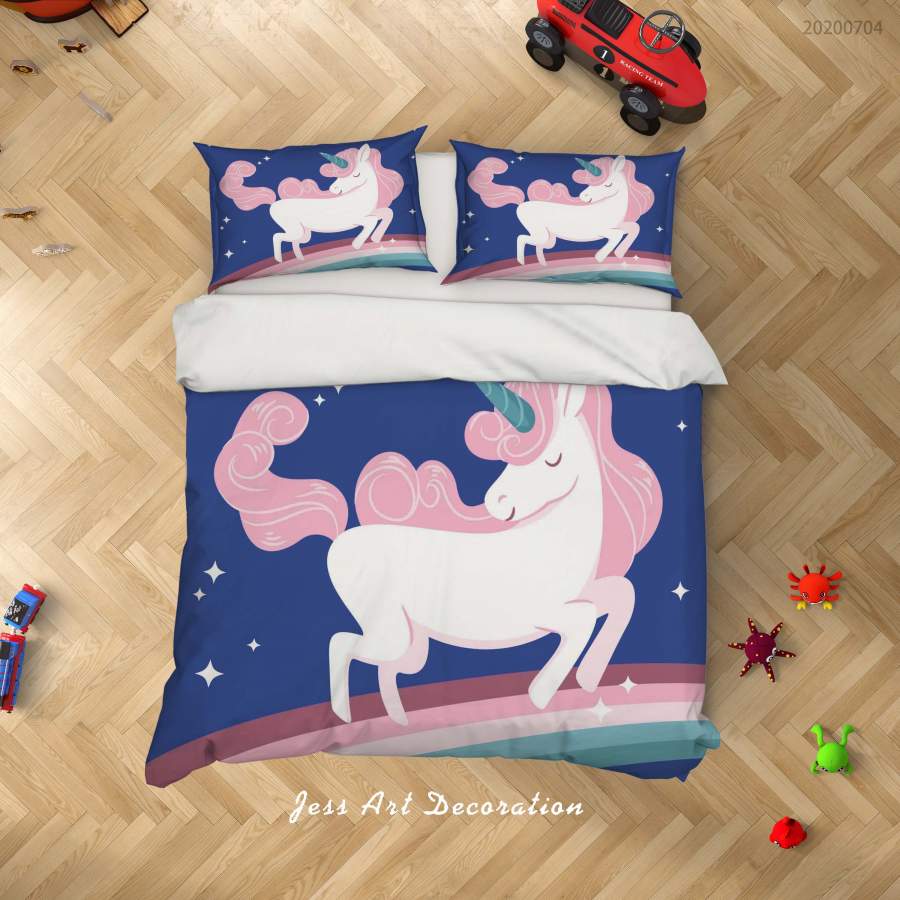 3D Blue Rainbow Unicorn Quilt Cover Set Bedding Set Duvet Cover Pillowcases SF96