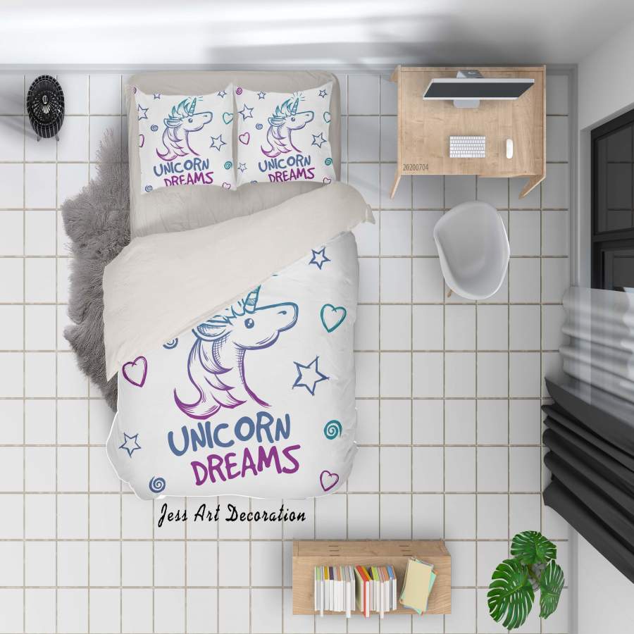 3D White Unicorn Quilt Cover Set Bedding Set Duvet Cover Pillowcases SF24