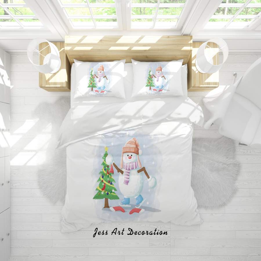 3D White Snowman Christmas Tree Quilt Cover Set Bedding Set Duvet Cover Pillowcases SF39