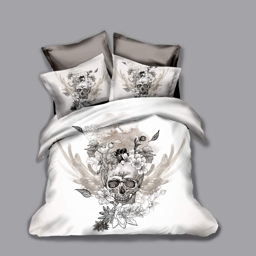 3D Skull White Floral Quilt Cover Set Bedding Set Pillowcases 160