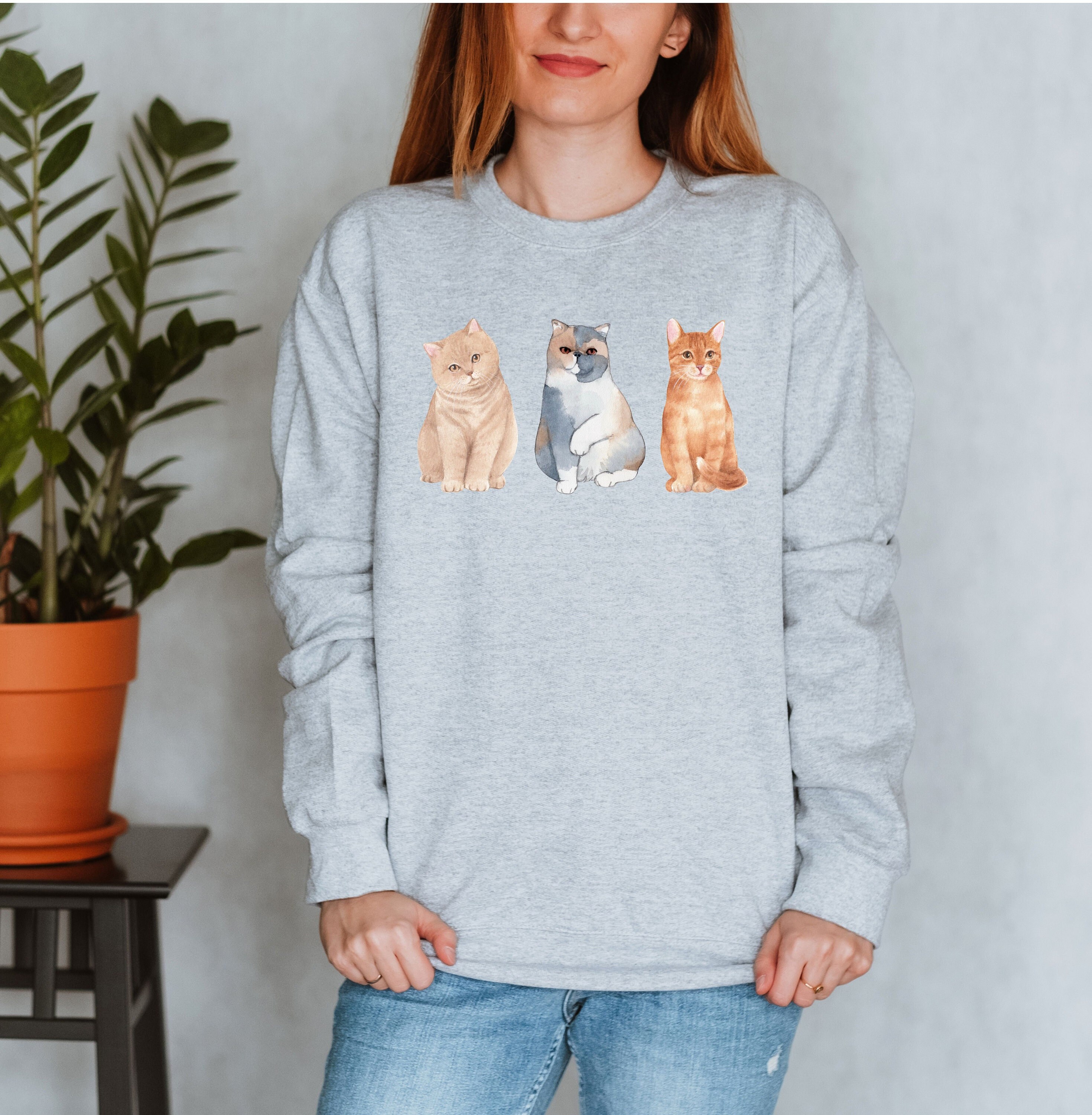 Vintage Orange Cats Sweatshirt – Cat Lover Crewneck Sweatshirt – Vintage Cat Pullover – Cat Mom – Crazy Cat Lady Gift – 90s Cat Sweatshirt