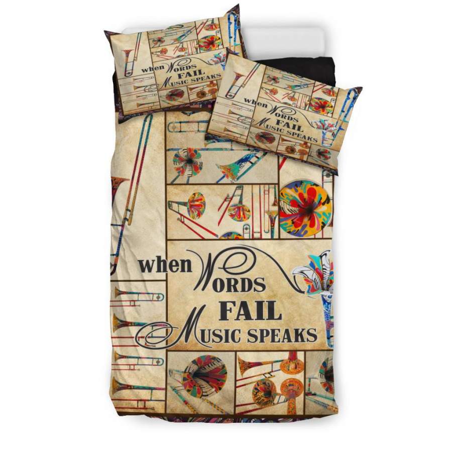 Trombone When Words Fail Music Speaks Quilt Bedding – Duvet Cover And Pillowcase Set