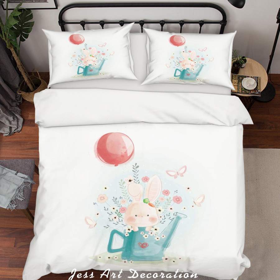 3D Cartoon Rabbit Watering Pot Balloon Quilt Cover Set Bedding Set Duvet Cover Pillowcases SF11