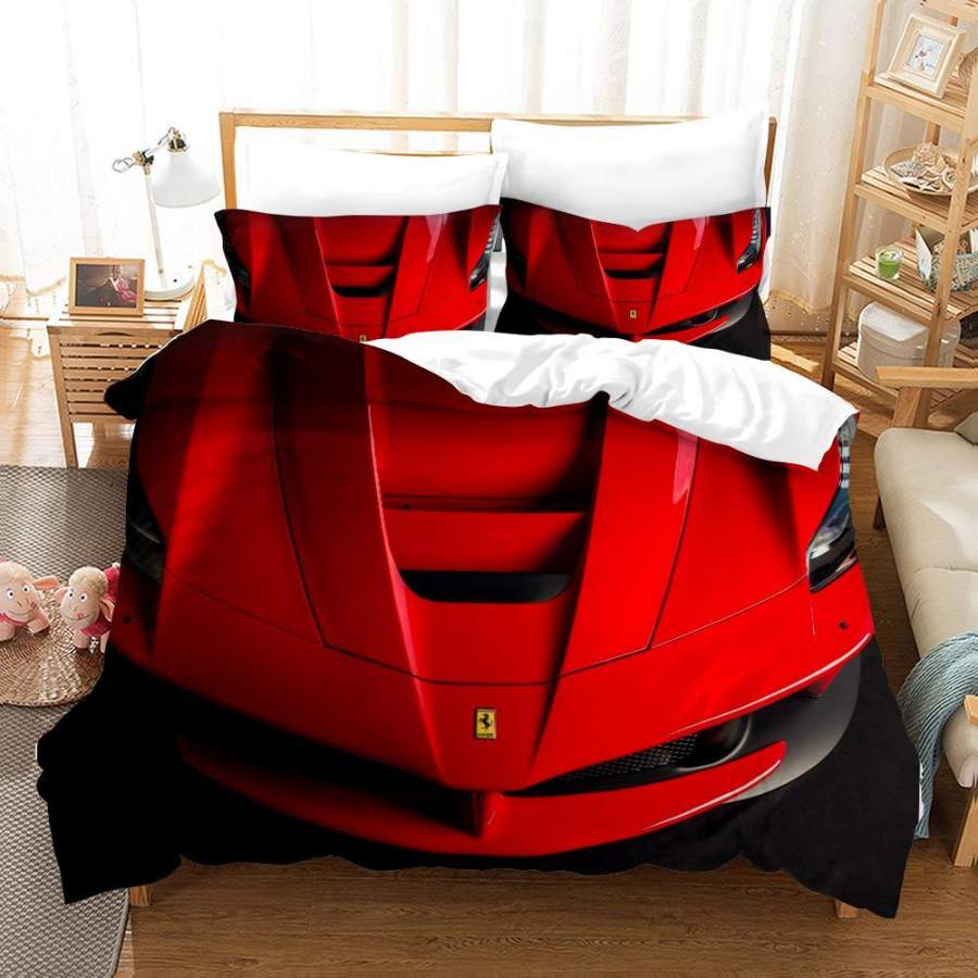 3D Red Sports Car Ferrari Quilt Cover Set Bedding Set Duvet Cover Pillowcases SF07