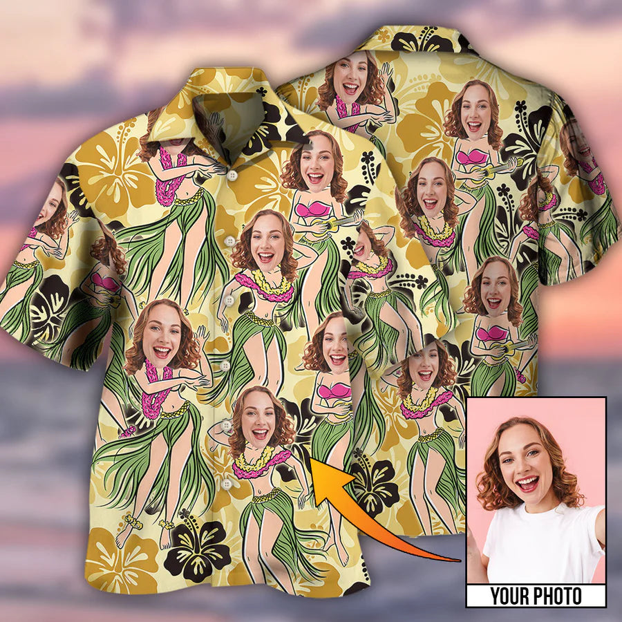 Woman Face Custom Photo Aloha Tropical Hawaiian Shirt