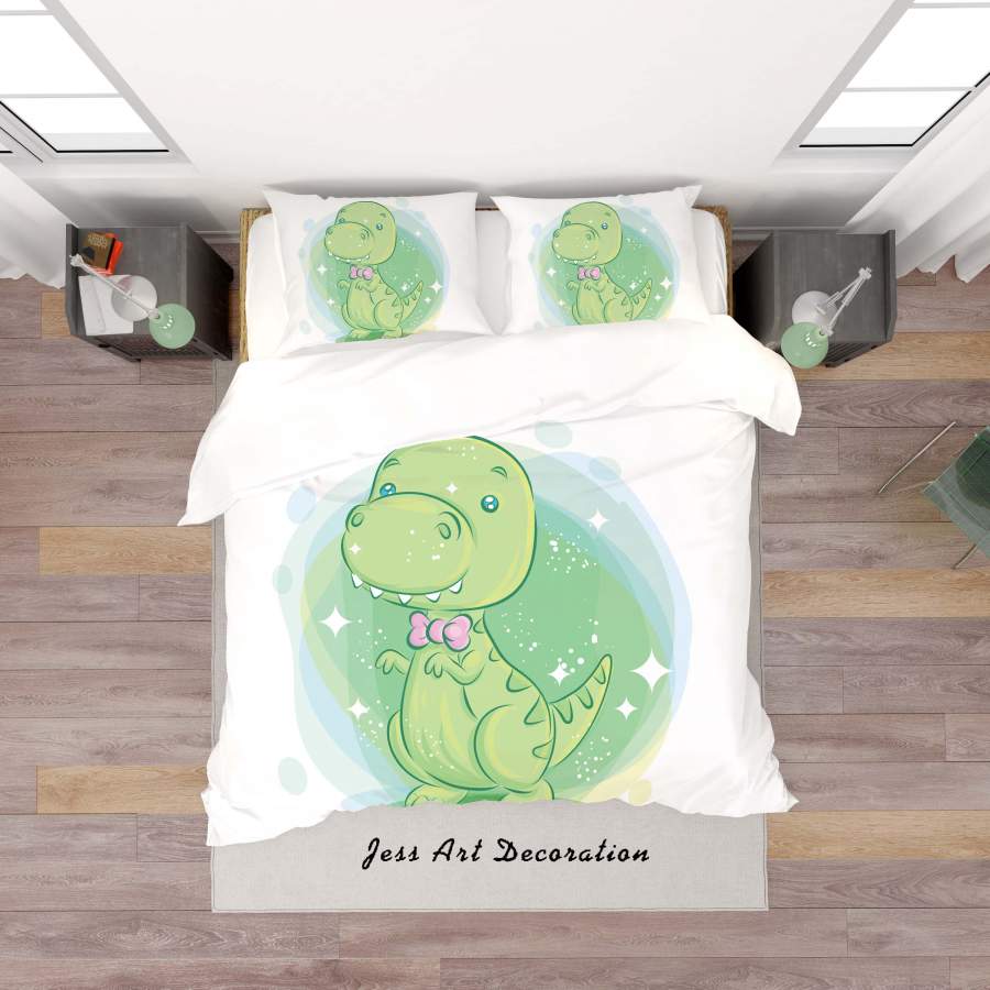 3D White Green Dinosaur Quilt Cover Set Bedding Set Duvet Cover Pillowcases SF52