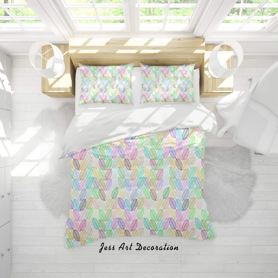 3D Colorful Leaves Quilt Cover Set Bedding Set Duvet Cover Pillowcases SF44