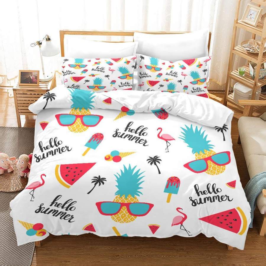 3D Ice Cream Popsicle Watermelon Pineapple Flamingo Quilt Cover Set Bedding Set Duvet Cover Pillowcases SF84