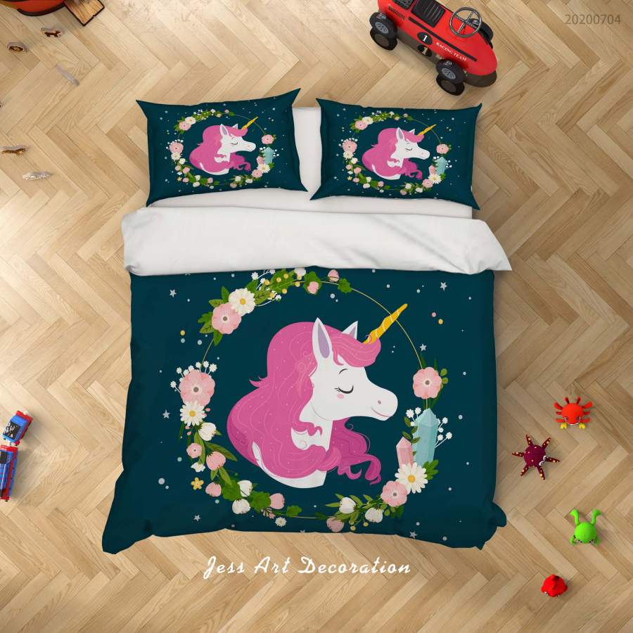 3D Floral Unicorn Quilt Cover Set Bedding Set Duvet Cover Pillowcases SF250