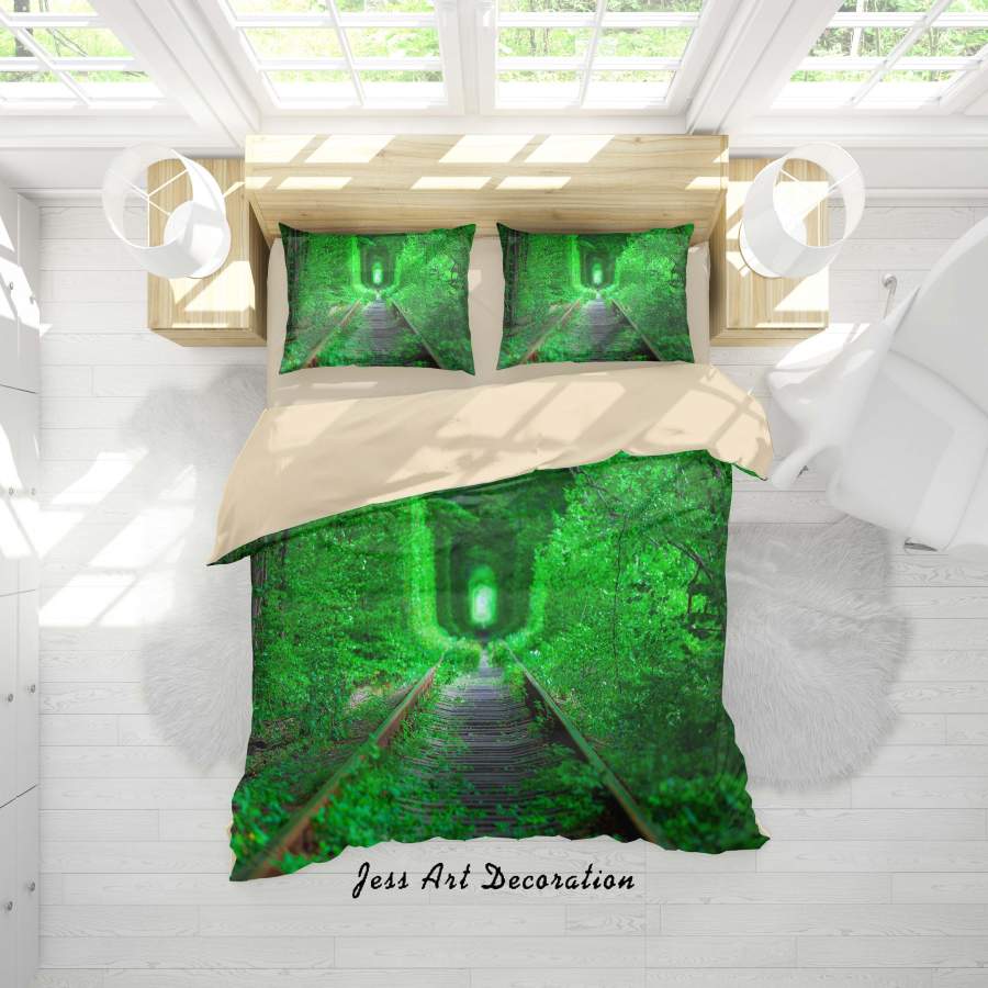 3D Green Forest Rail Quilt Cover Set Bedding Set Duvet Cover Pillowcases SF39