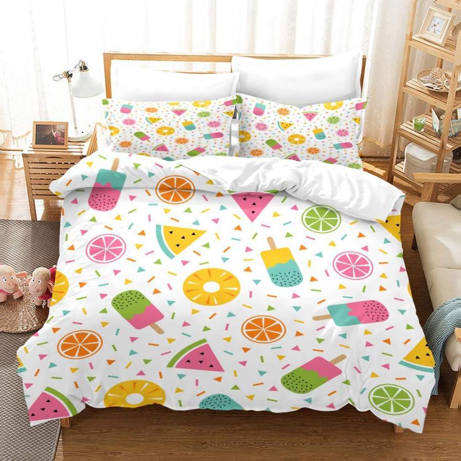 3D Watermelon Lemon Slice Doughnut Popsicle Quilt Cover Set Bedding Set Duvet Cover Pillowcases SF81