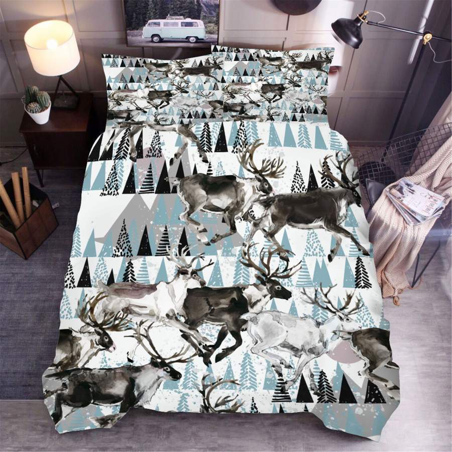 3D Blue Elk Pine Trees Quilt Cover Set Bedding Set Duvet Cover Pillowcases SF11