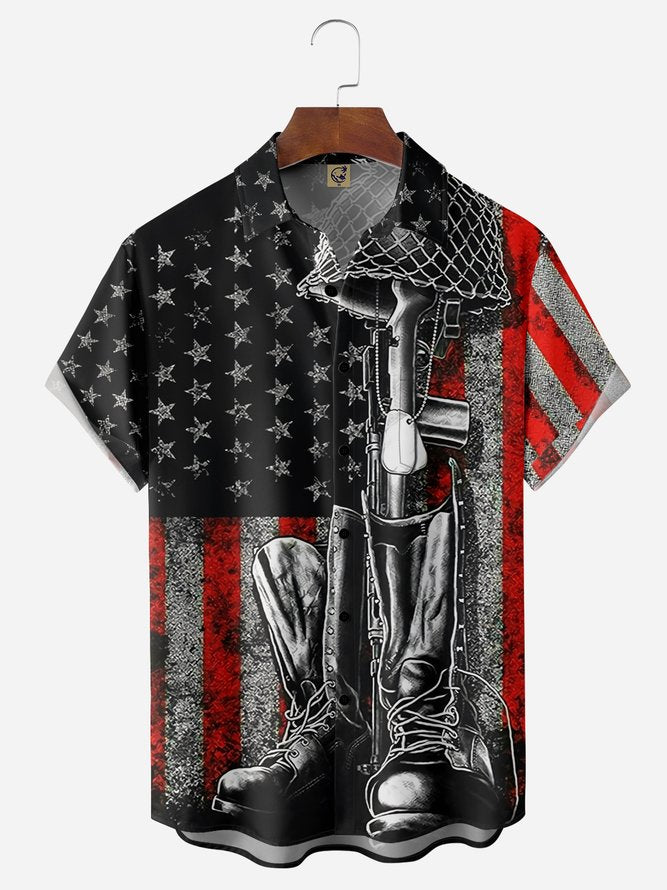 Veterans Memorial Day Chest Pocket Short Sleeve Shirt Hawaiian Shirt