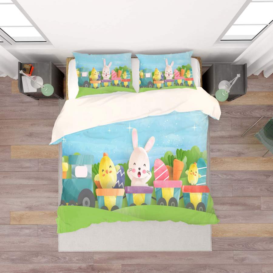 3D Cartoon Rabbit Chick Train Quilt Cover Set Bedding Set Duvet Cover Pillowcases SF57