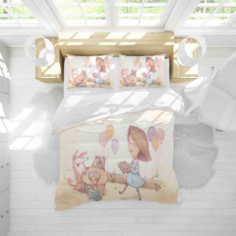 3D Cartoon Girl Animal Balloon Quilt Cover Set Bedding Set Duvet Cover Pillowcases SF036