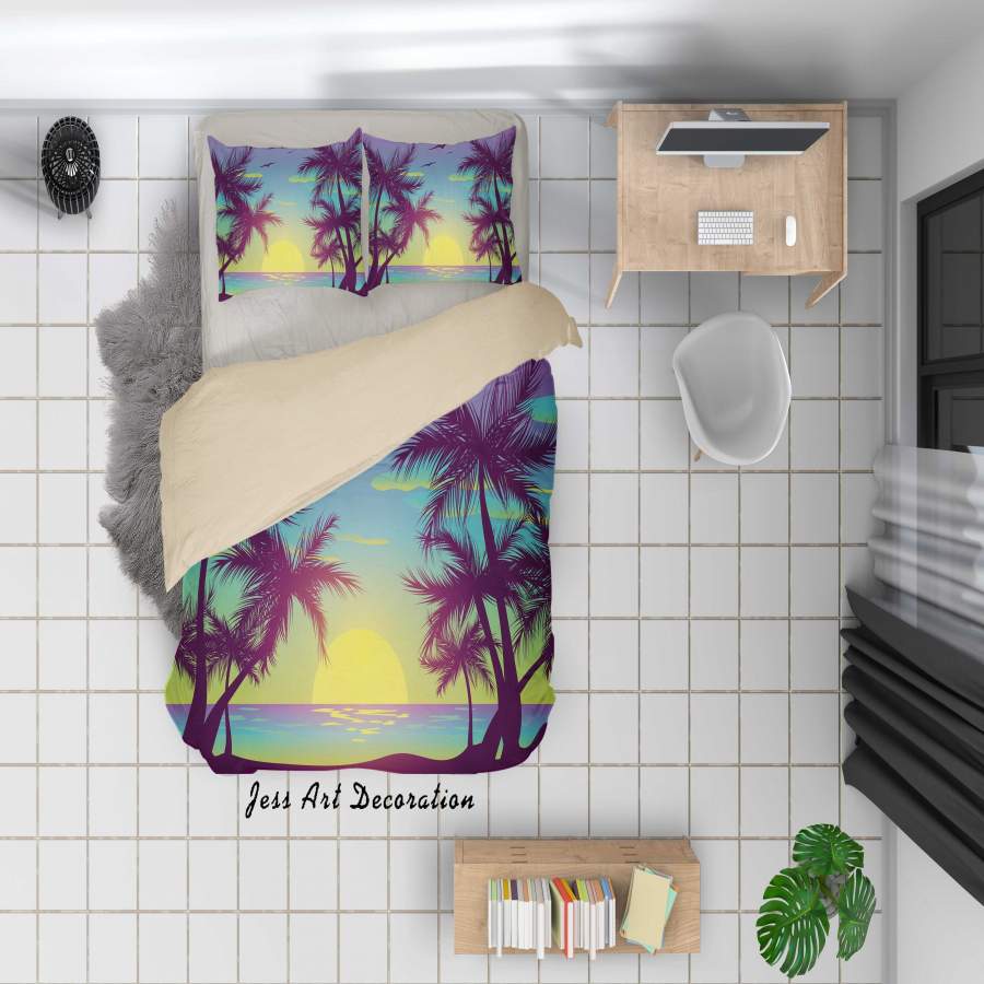 3D Sea Sunset Coconut Tree Quilt Cover Set Bedding Set Duvet Cover Pillowcases A034 LQH