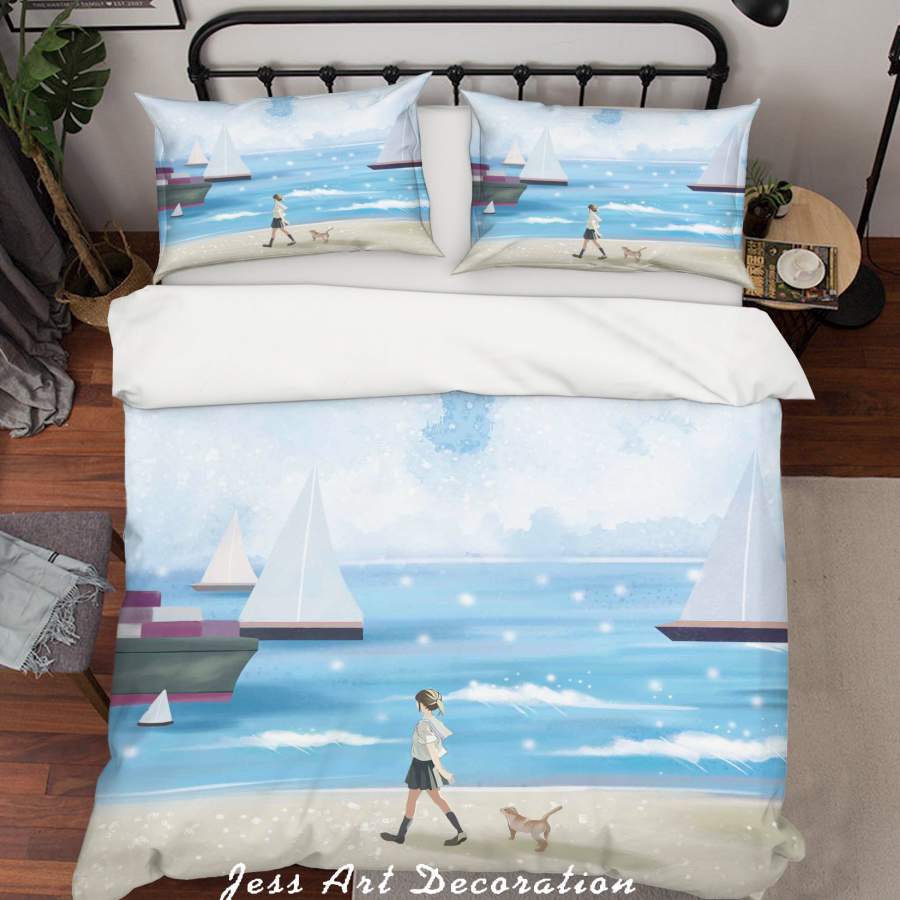 3D Cartoon Ocean Sailing Boy Quilt Cover Set Bedding Set Duvet Cover Pillowcases A596 LQH