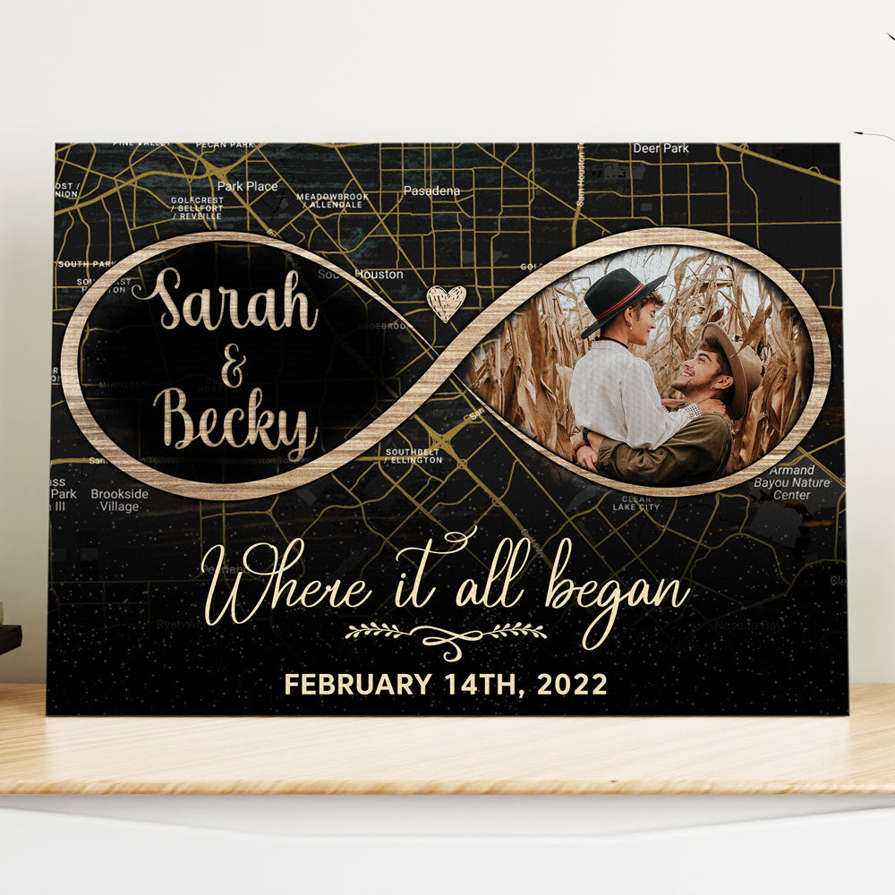 Where It All Began Anniversary Personalized First Meeting Street Map Canvas