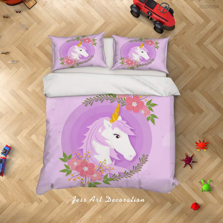 3D Purple Unicorn Quilt Cover Set Bedding Set Duvet Cover Pillowcases SF267