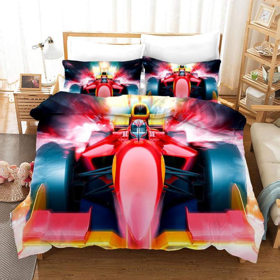 3D F1 Red Racing Car Quilt Cover Set Bedding Set Pillowcases 03