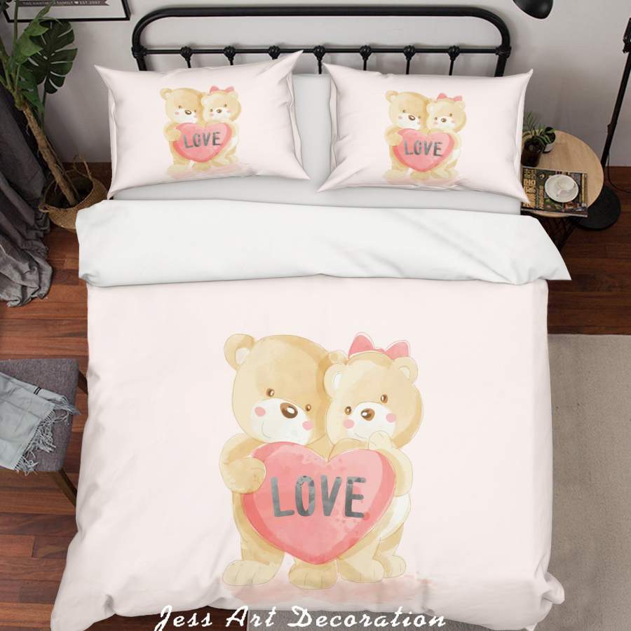 3D Cartoon Bear Heart Love Quilt Cover Set Bedding Set Duvet Cover Pillowcases SF49