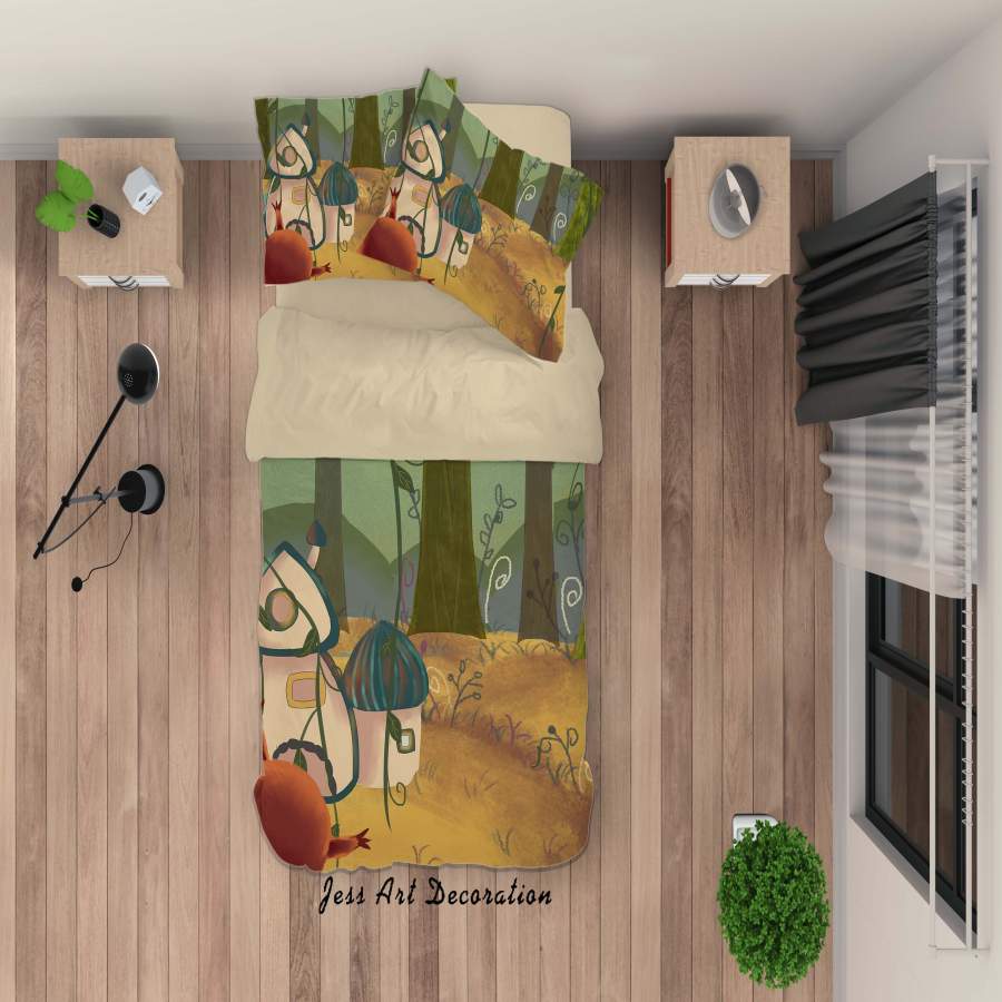 3D Forest Mushroom Painting Quilt Cover Set Bedding Set Duvet Cover Pillowcases A425 LQH