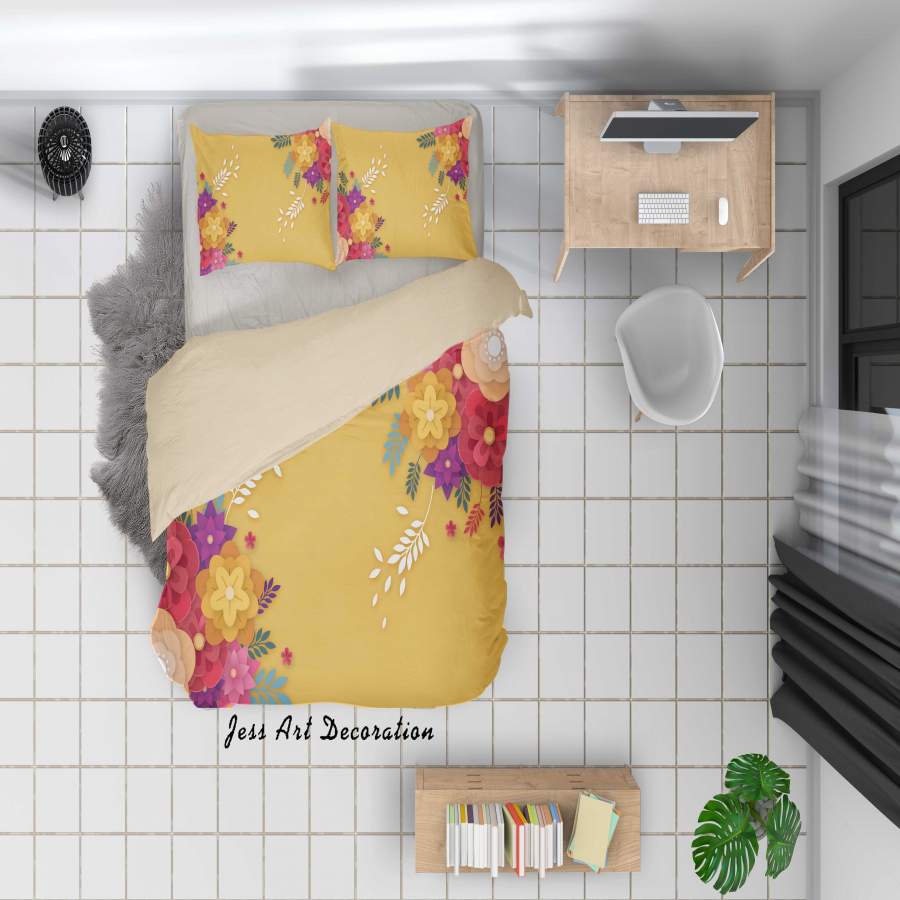 3D Flower Pattern Yellow Quilt Cover Set Bedding Set Duvet Cover Pillowcases A018 LQH