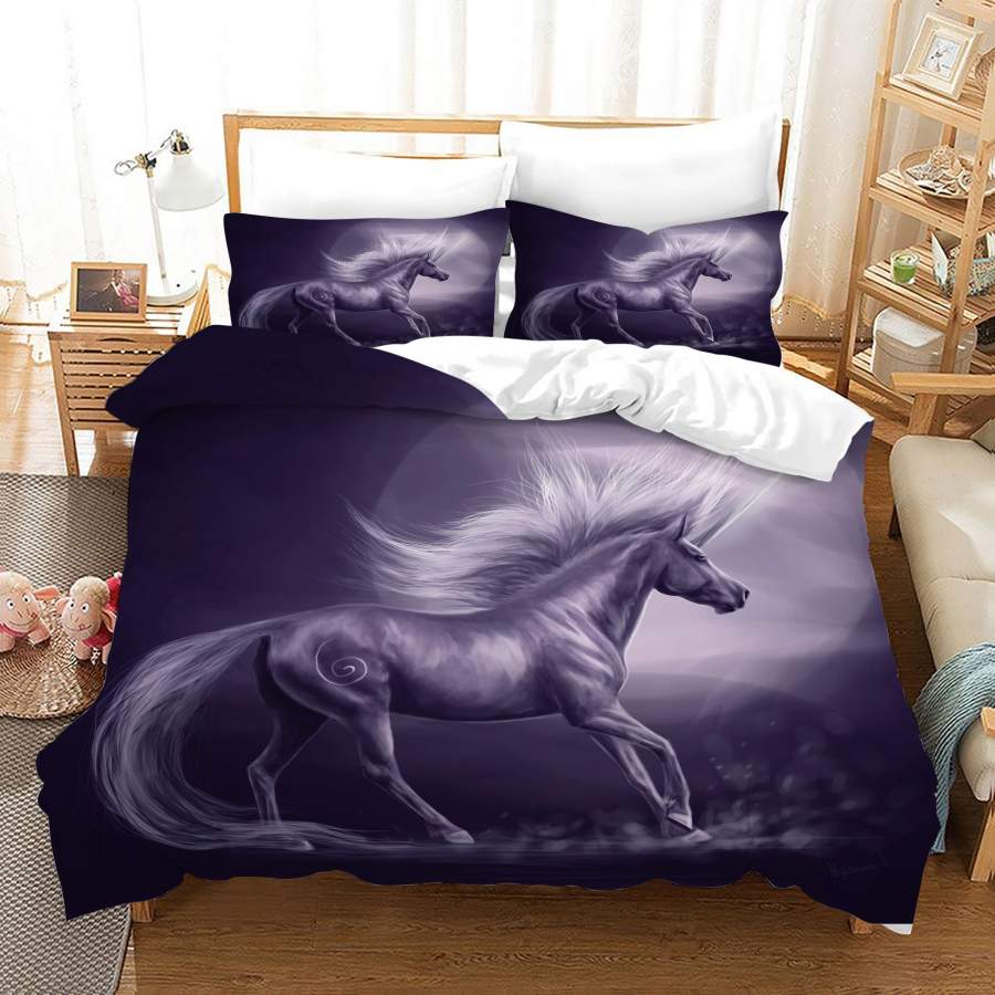 3D Moon Unicorn Quilt Cover Set Bedding Set Duvet Cover Pillowcases JN1014