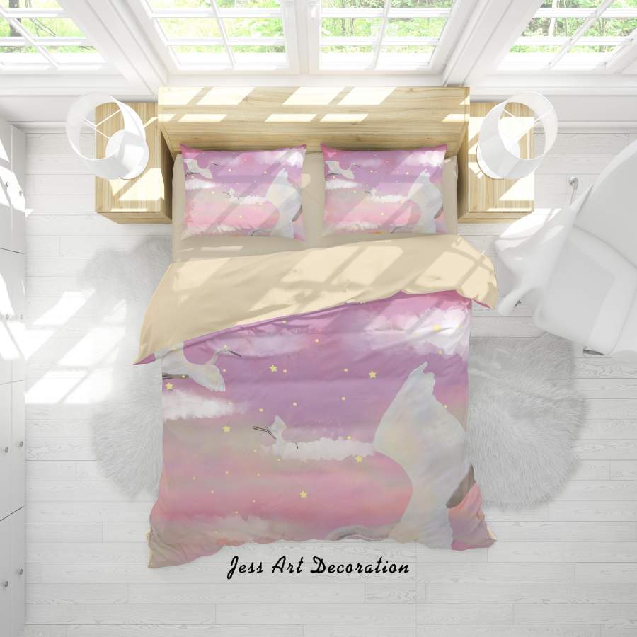 3D Purple Sky Crane Painting Quilt Cover Set Bedding Set Duvet Cover Pillowcases A513 LQH