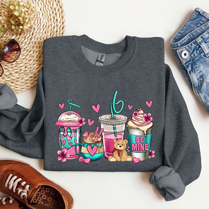 Valentine's Coffee Lover, Pink, Sweatshirt, Valentine's Day – XL / Military Green