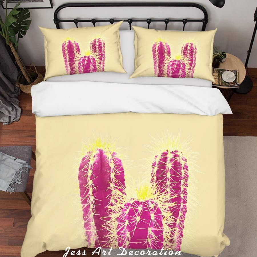 3D Yellow Pink Cactus Quilt Cover Set Bedding Set Duvet Cover Pillowcases SF87