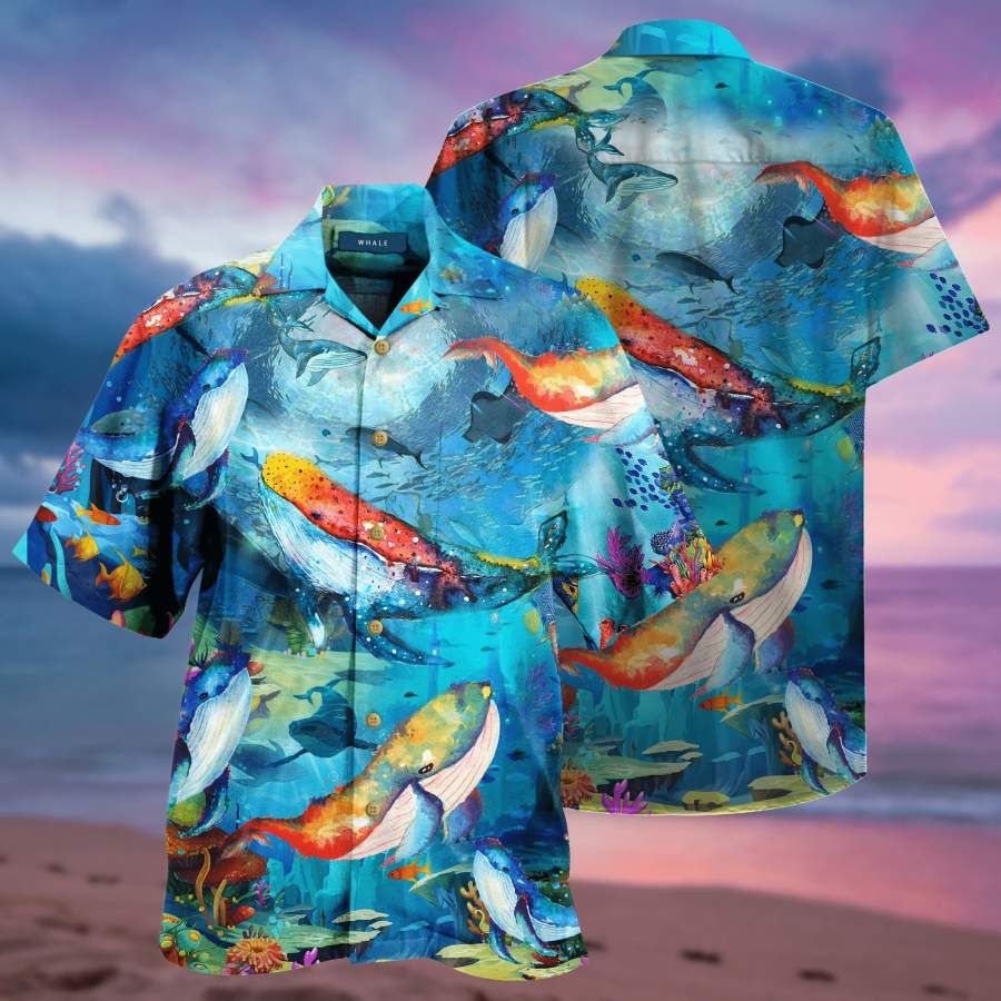 Whale Beautiful Hawaiian Aloha Shirts #v