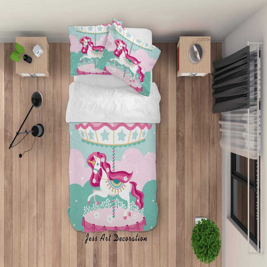 3D Carousel Unicorn Quilt Cover Set Bedding Set Duvet Cover Pillowcases SF28