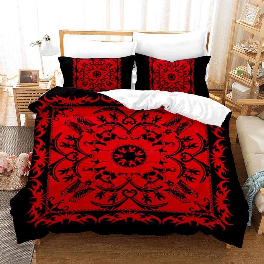 3D Black Red Floral Quilt Cover Set Bedding Set Duvet Cover Pillowcases SF01