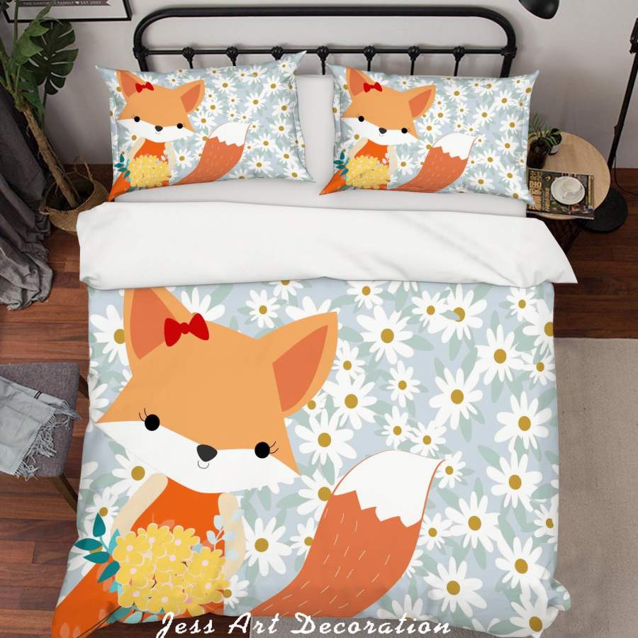 3D Cartoon Orange Fox Flower Quilt Cover Set Bedding Set Pillowcases 15