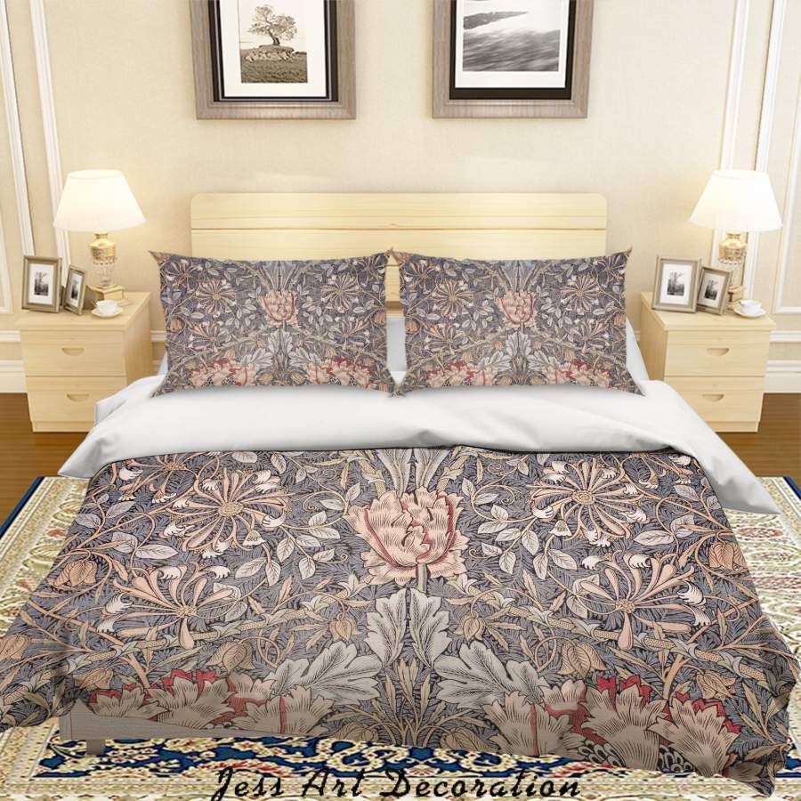 3D Retro Floral Pattern Quilt Cover Set Bedding Set Duvet Cover Pillowcases LQH A75