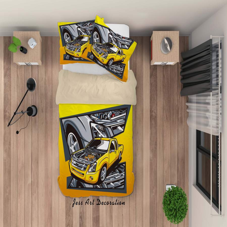 3D Pickup Truck Yellow Quilt Cover Set Bedding Set Duvet Cover Pillowcases A035 LQH