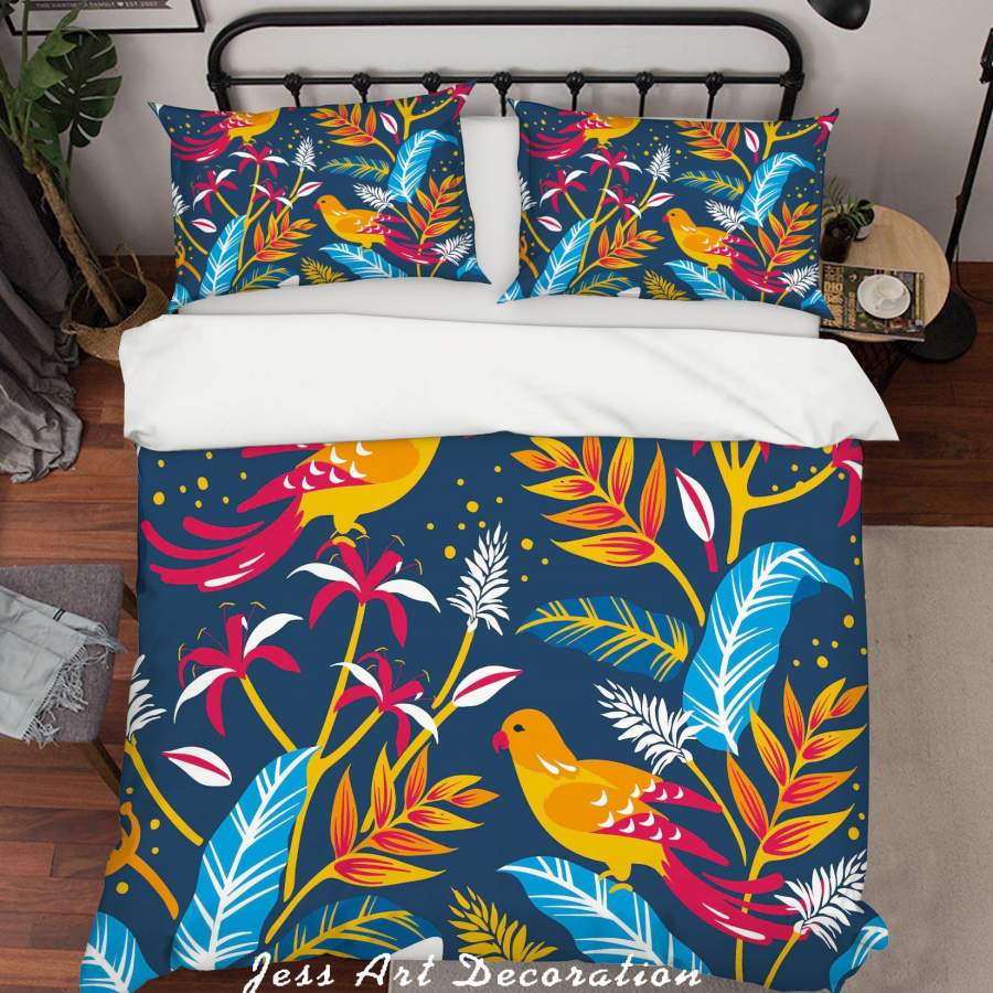 3D Blue Birds Floral Leaves Quilt Cover Set Bedding Set Duvet Cover Pillowcases SF94