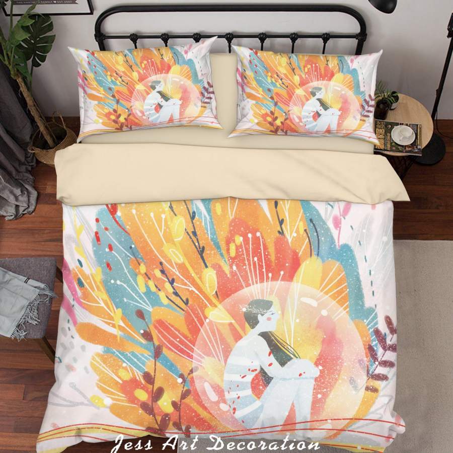 3D Girl Leaves Painting Quilt Cover Set Bedding Set Duvet Cover Pillowcases A509 LQH