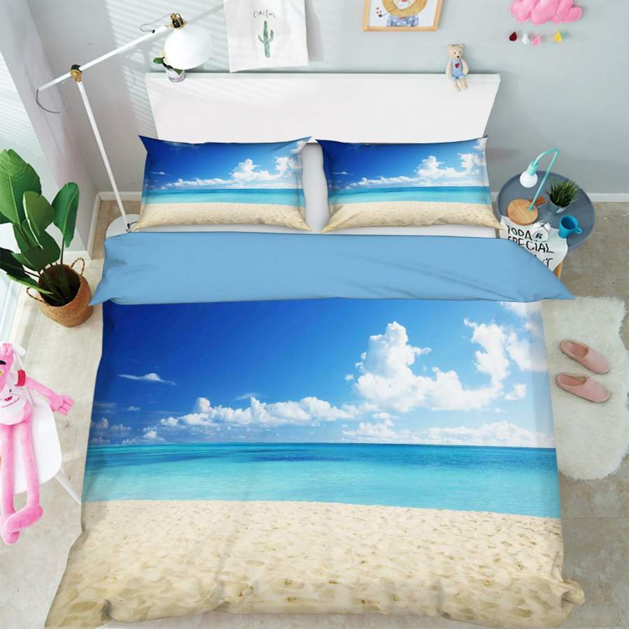 3D Blue Sky Sea Beach Quilt Cover Set Bedding Set Pillowcases 15