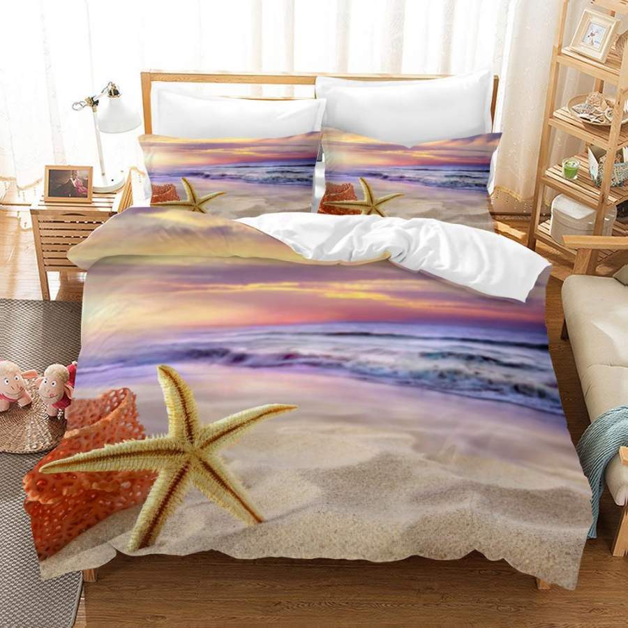 3D Sea Beach Conch Starfish Quilt Cover Set Bedding Set Pillowcases 131