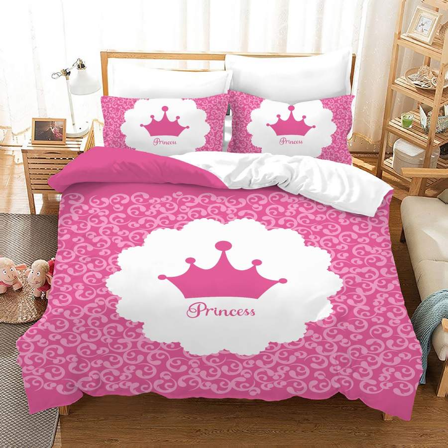 3D Pink Floral Crown Quilt Cover Set Bedding Set Duvet Cover Pillowcases JN 1161