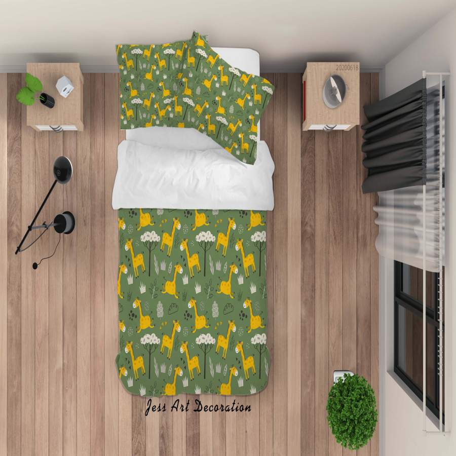 3D Green Giraffe Tree Leaves Quilt Cover Set Bedding Set Duvet Cover Pillowcases SF74