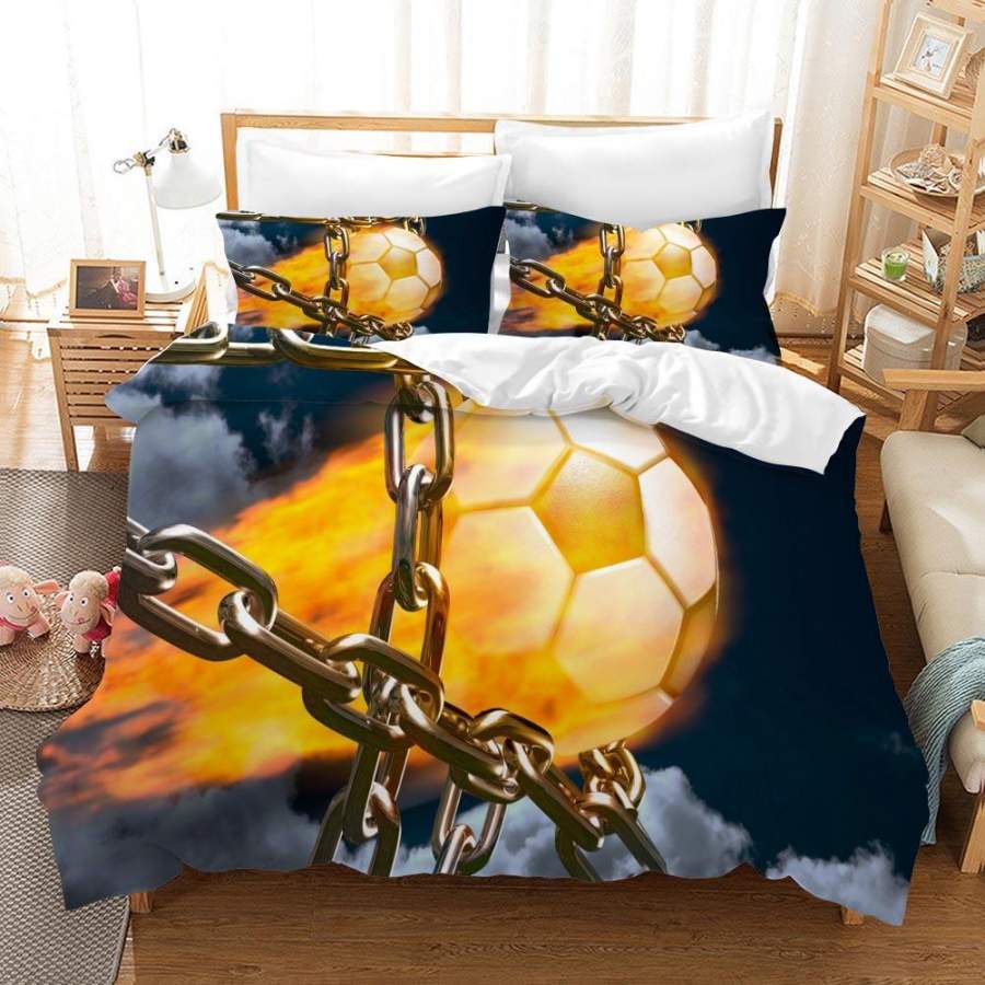 3D Yellow Football Soccer Fire Quilt Cover Set Bedding Set Duvet Cover Pillowcases SF161