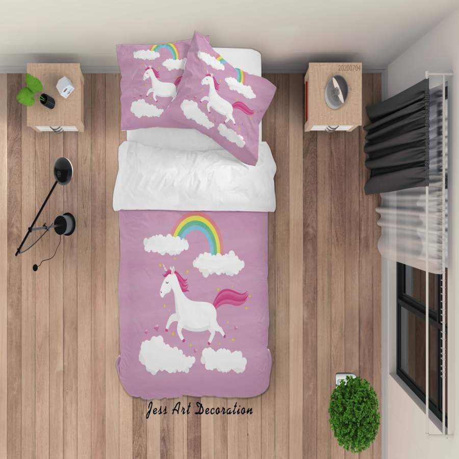 3D Purple Clouds Rainbow Unicorn Quilt Cover Set Bedding Set Duvet Cover Pillowcases SF38