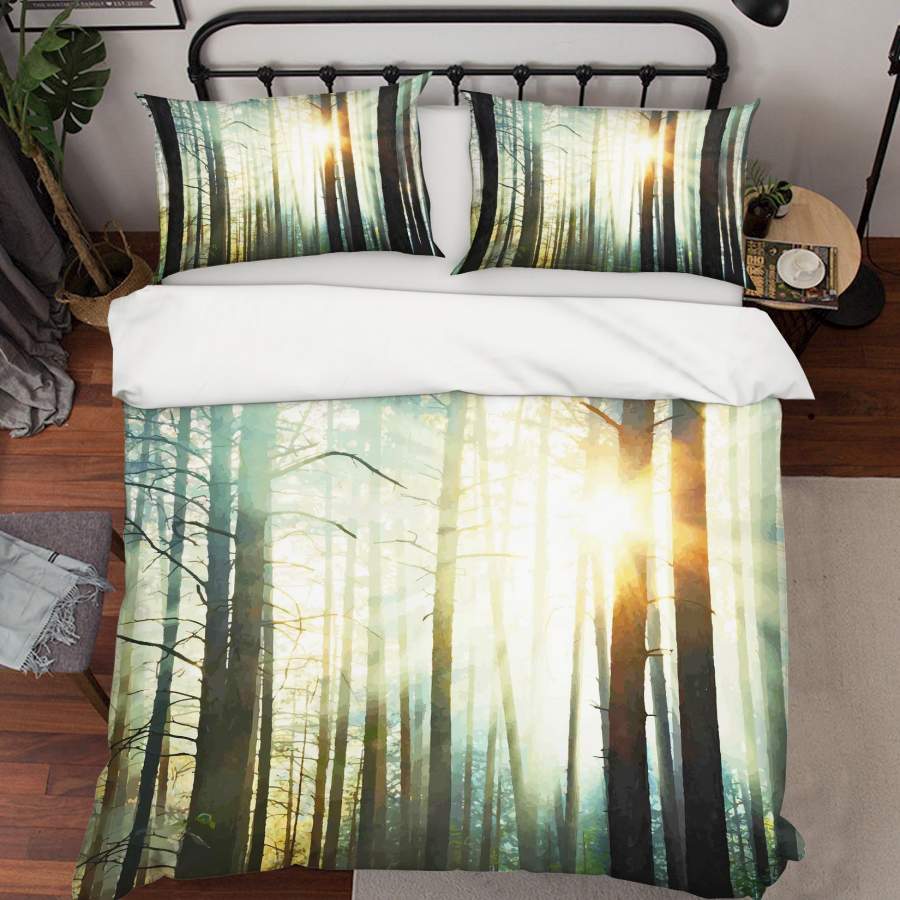 3D Green Forest Sunlight Quilt Cover Set Bedding Set Pillowcases 36