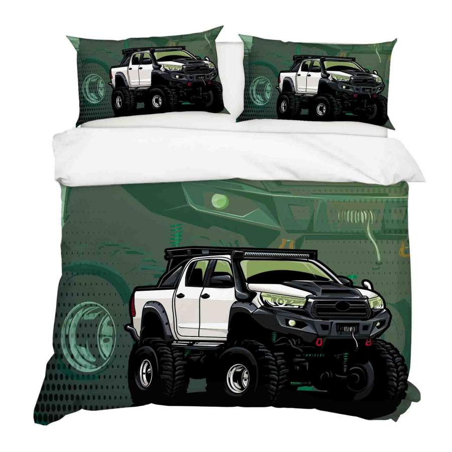 3D Dirt Car Green Quilt Cover Set Bedding Set Pillowcases LQH A049