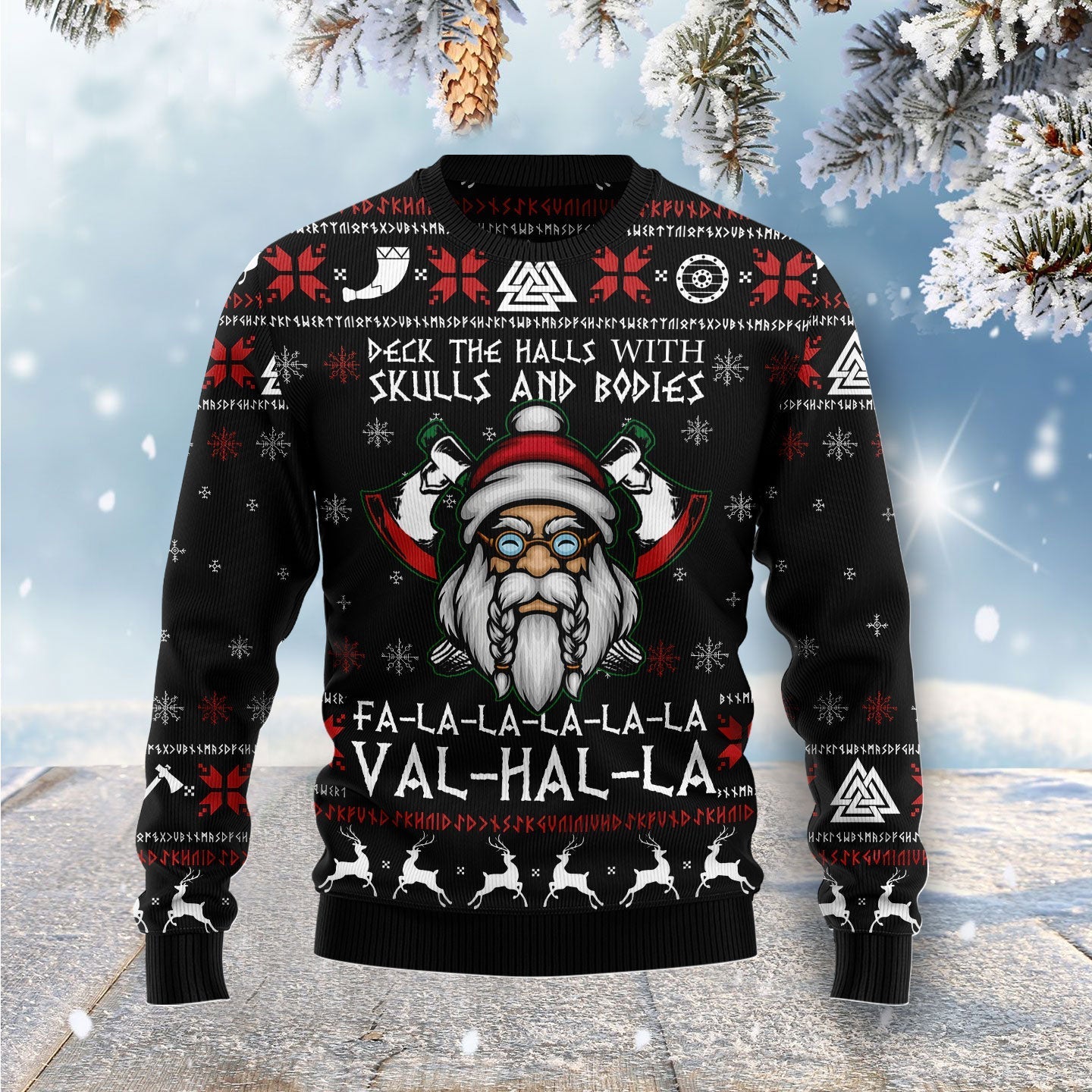 Viking Deck The Halls With Skulls Christmas Funny Ugly Sweater