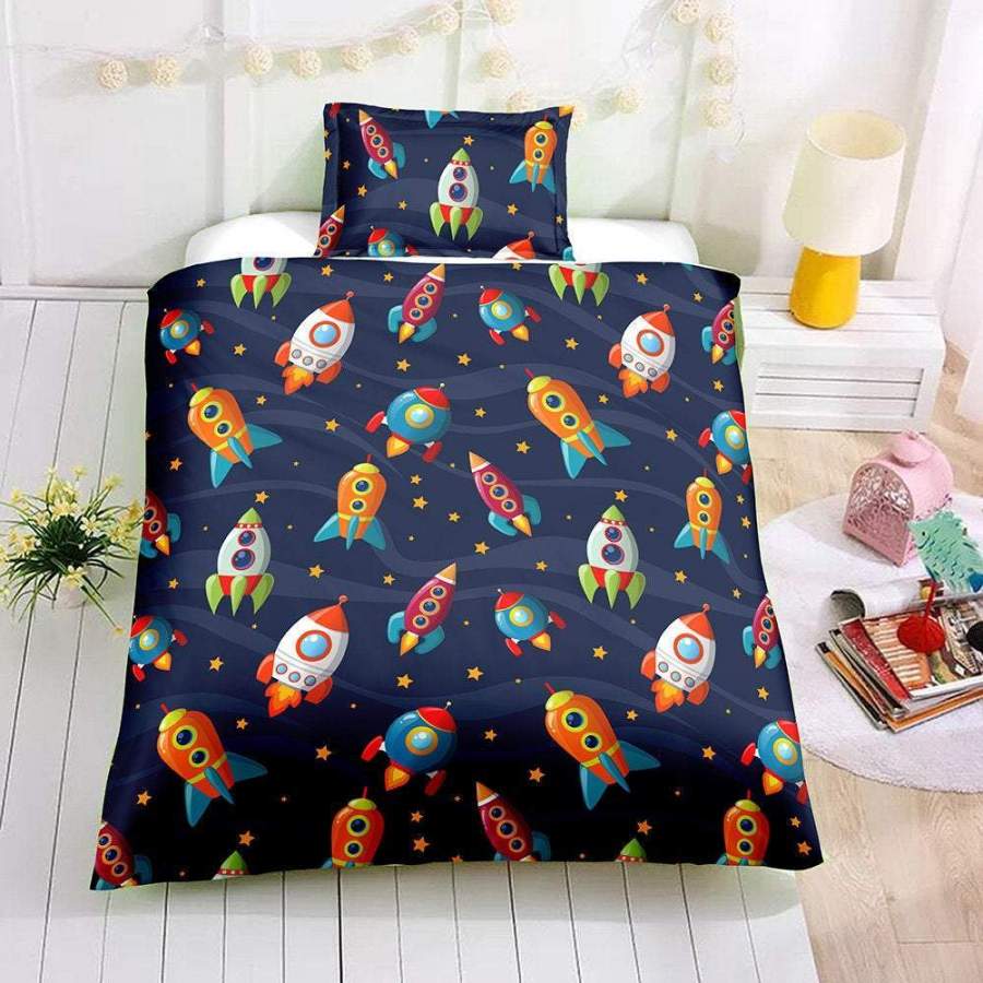 3D Rocket Space Star Kids Pattern Duvet Cover Bedding Set Quilt Cover Pillowcases Personalized  Bedding Queen  King  Full  Double 3 Pcs